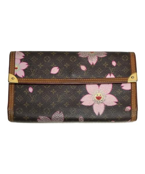 LOUIS VUITTON（ルイ ヴィトン）LOUIS VUITTON (ルイ ヴィトン) ポルトトレゾール・インターナショナル モノグラム・チェリーブロッサム ブラウン×ピンクの古着・服飾アイテム