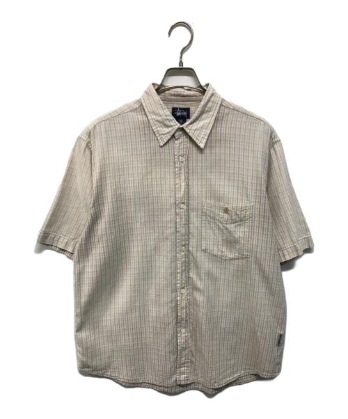 stussy（ステューシー）stussy (ステューシー) 半袖チェックシャツ ベージュ サイズ:Mの古着・服飾アイテム