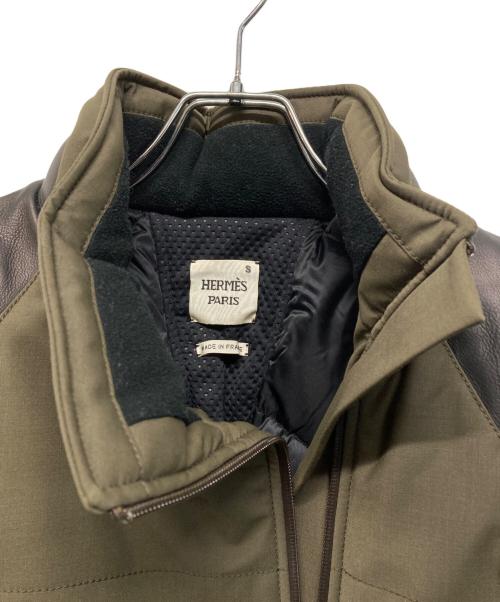 HERMES（エルメス）HERMES (エルメス) レザー切替ダウンベスト カーキ×ブラック サイズ:SIZE 36の古着・服飾アイテム