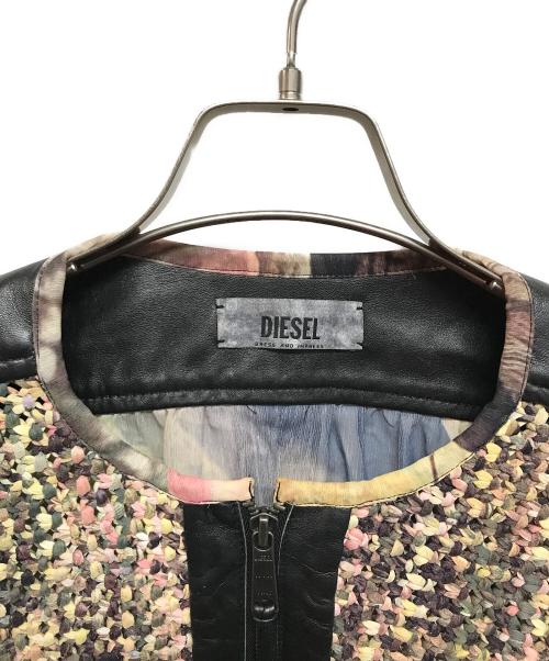 DIESEL（ディーゼル）DIESEL (ディーゼル) バックシフォン切替レザージャケット ブラック サイズ:XSの古着・服飾アイテム