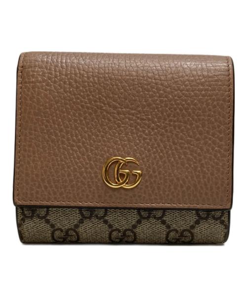 GUCCI（グッチ）GUCCI (グッチ) ダブルG バイカラー ミディアム ウォレット ブラウン×ピンクの古着・服飾アイテム
