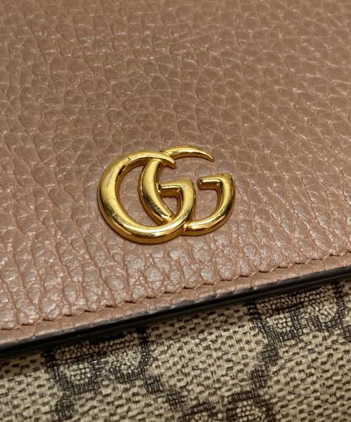 GUCCI（グッチ）GUCCI (グッチ) ダブルG バイカラー ミディアム ウォレット ブラウン×ピンクの古着・服飾アイテム