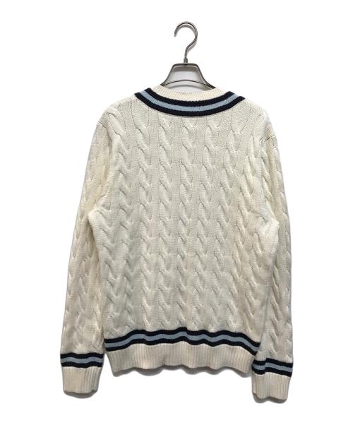 POLO RALPH LAUREN（ポロ・ラルフローレン）POLO RALPH LAUREN (ポロ・ラルフローレン) Ｖネックケーブルニット アイボリー×ネイビー サイズ:M 未使用品の古着・服飾アイテム
