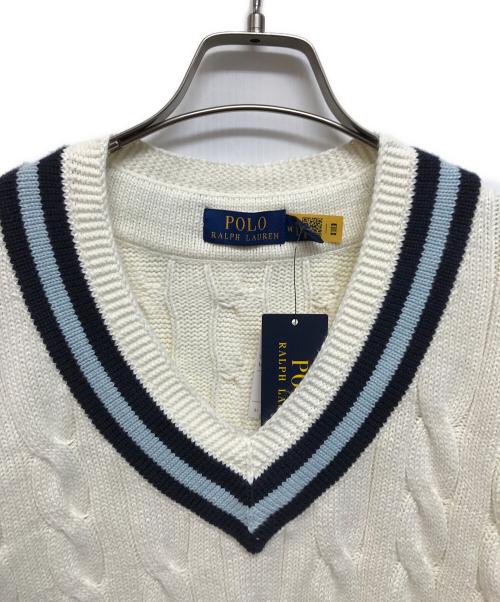 POLO RALPH LAUREN（ポロ・ラルフローレン）POLO RALPH LAUREN (ポロ・ラルフローレン) Ｖネックケーブルニット アイボリー×ネイビー サイズ:M 未使用品の古着・服飾アイテム