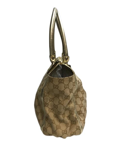 GUCCI（グッチ）GUCCI (グッチ) GGキャンパス アビートートバッグ ベージュ×ゴールドの古着・服飾アイテム