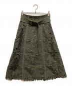 Pinky & Dianneピンキーアンドダイアン）の古着「リーフレースフレアスカート」｜オリーブ