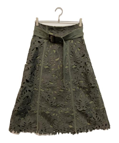 Pinky & Dianne（ピンキーアンドダイアン）Pinky & Dianne (ピンキーアンドダイアン) リーフレースフレアスカート オリーブ サイズ:Mの古着・服飾アイテム