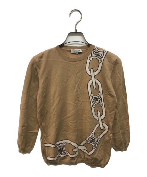 CELINE（セリーヌ）CELINE (セリーヌ) マカダムチェーン柄カシミヤニット ベージュ サイズ:Lの古着・服飾アイテム