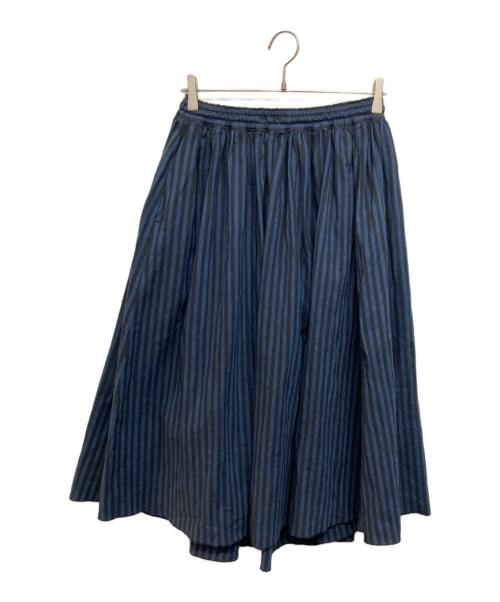 HUIS（ハウス）HUIS (ハウス) 遠州織物シーチングコットンロングスカート ネイビー×ブラック サイズ:Fの古着・服飾アイテム