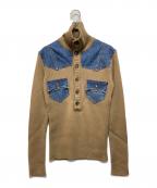 DOLCE & GABBANAドルチェ＆ガッバーナ）の古着「デニム切替ニットポロシャツ」｜ベージュ×インディゴ