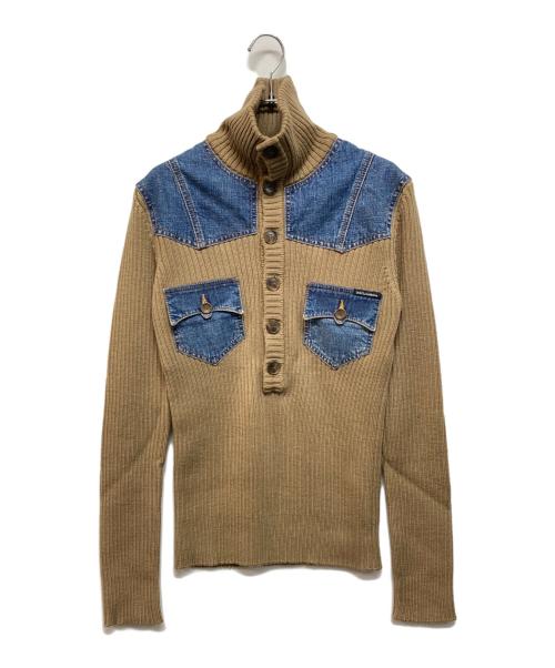 DOLCE & GABBANA（ドルチェ＆ガッバーナ）DOLCE & GABBANA (ドルチェ＆ガッバーナ) デニム切替ニットポロシャツ ベージュ×インディゴ サイズ:無しの古着・服飾アイテム