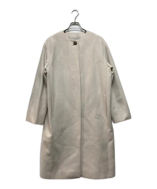 23区（ニジュウサンク）23区 (ニジュウサンク) ウールカシミヤビーバー ノーカラー コート ホワイト サイズ:SIZE Mの古着・服飾アイテム