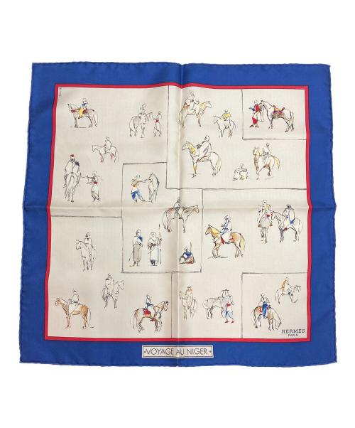 HERMES（エルメス）HERMES (エルメス) カレ45 VOYAGE AU NIGER ネイビー×アイボリー サイズ:45の古着・服飾アイテム