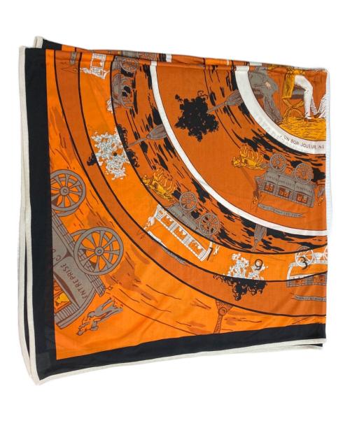 HERMES（エルメス）HERMES (エルメス) カレ90 JEU DES OMNIBUS DAMES BLANCHES オレンジ サイズ:90の古着・服飾アイテム