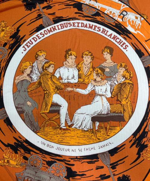 HERMES（エルメス）HERMES (エルメス) カレ90 JEU DES OMNIBUS DAMES BLANCHES オレンジ サイズ:90の古着・服飾アイテム