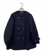 SHIPSシップス）の古着「SUPER140ノーカラーAラインPコート」｜ネイビー