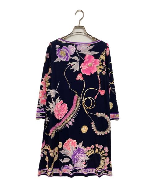 LEONARD（レオナール）LEONARD (レオナール) 花柄カンカンロングワンピース ネイビー サイズ:Lの古着・服飾アイテム