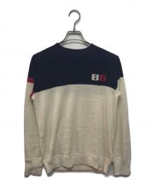 BRIEFING（ブリーフィング）の古着「CL MS TRICOLOR CREWNECK KNIT」｜ネイビー×ホワイト