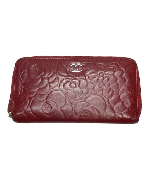 CHANEL（シャネル）CHANEL (シャネル) カメリアラウンドファスナー財布 レッドの古着・服飾アイテム