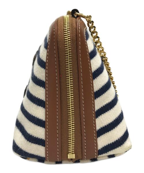 CELINE（セリーヌ）CELINE (セリーヌ) トリオンフ チェーン ショルダーバッグ ネイビー×ホワイト×ブラウンの古着・服飾アイテム