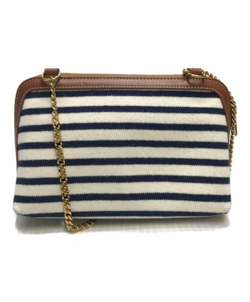 CELINE（セリーヌ）CELINE (セリーヌ) トリオンフ チェーン ショルダーバッグ ネイビー×ホワイト×ブラウンの古着・服飾アイテム