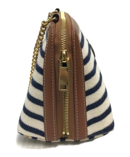 CELINE（セリーヌ）CELINE (セリーヌ) トリオンフ チェーン ショルダーバッグ ネイビー×ホワイト×ブラウンの古着・服飾アイテム