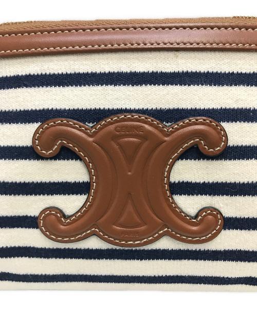 CELINE（セリーヌ）CELINE (セリーヌ) トリオンフ チェーン ショルダーバッグ ネイビー×ホワイト×ブラウンの古着・服飾アイテム