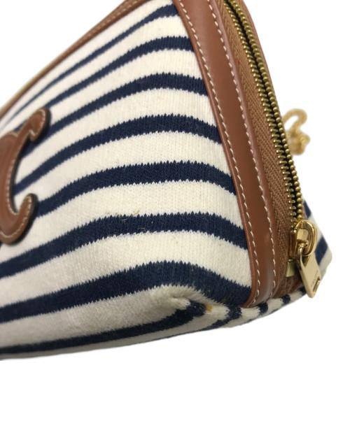CELINE（セリーヌ）CELINE (セリーヌ) トリオンフ チェーン ショルダーバッグ ネイビー×ホワイト×ブラウンの古着・服飾アイテム