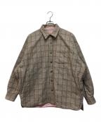 Acne studiosアクネ ストゥディオス）の古着「中綿チェックシャツジャケット」｜ベージュ×ピンク