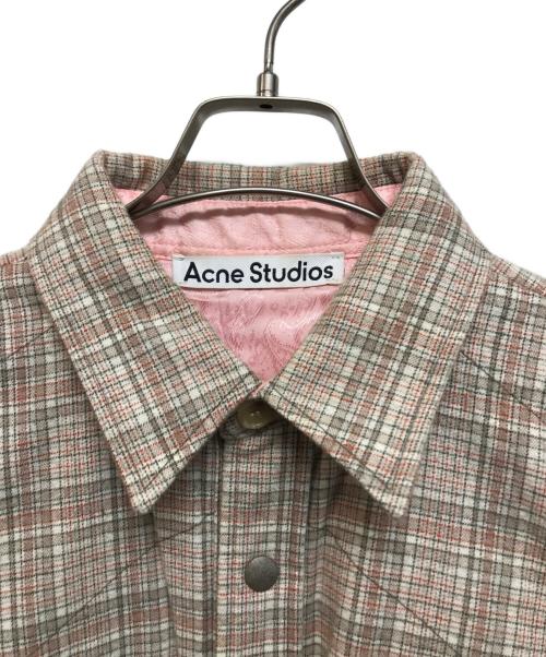 Acne studios（アクネ ストゥディオス）Acne studios (アクネ ストゥディオス) 中綿チェックシャツジャケット ベージュ×ピンク サイズ:SIZE 46の古着・服飾アイテム
