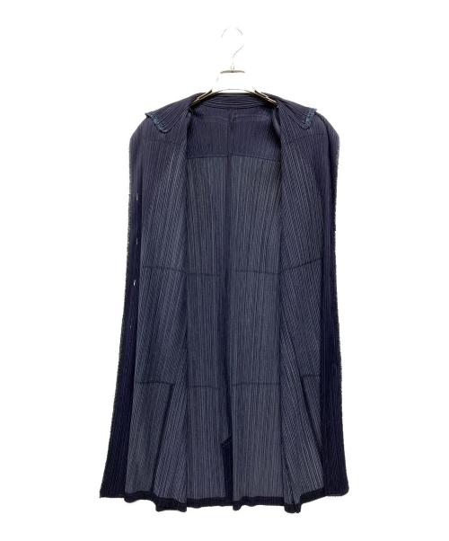 PLEATS PLEASE（プリーツプリーズ）PLEATS PLEASE (プリーツプリーズ) シャギートリム ショルダーパッド プリーツコート ネイビー サイズ:SIZE 2の古着・服飾アイテム