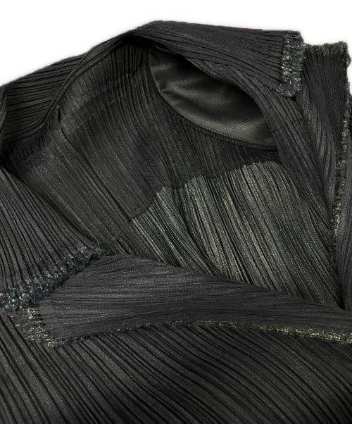 PLEATS PLEASE（プリーツプリーズ）PLEATS PLEASE (プリーツプリーズ) シャギートリム ショルダーパッド プリーツコート ネイビー サイズ:SIZE 2の古着・服飾アイテム