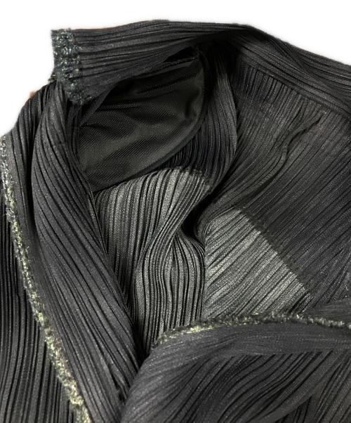 PLEATS PLEASE（プリーツプリーズ）PLEATS PLEASE (プリーツプリーズ) シャギートリム ショルダーパッド プリーツコート ネイビー サイズ:SIZE 2の古着・服飾アイテム