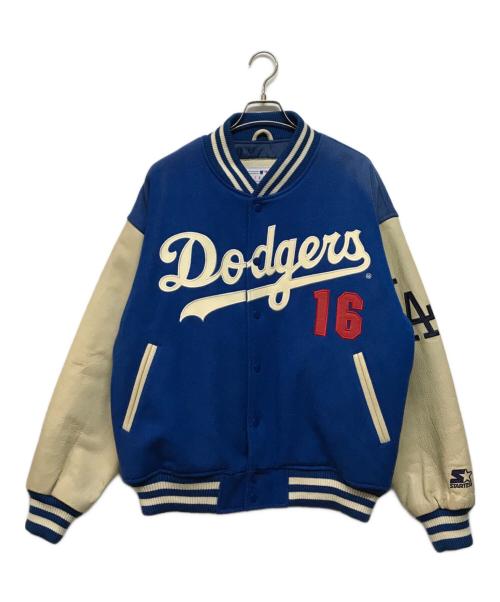 STARTER（スターター）STARTER (スターター) MLB (エムエルビー) 90s袖レザーベースボールスタジャン ブルー×ホワイト サイズ:SIZE Lの古着・服飾アイテム