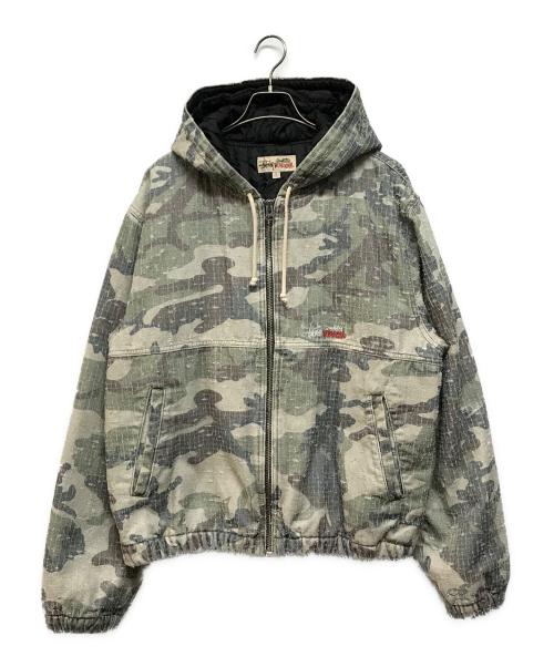 stussy（ステューシー）stussy (ステューシー) WORK JACKET CAMO CANVAS NEEDLEPUNCH（ワーク ジャケット カモ キャンバス ニードルパンチ） オリーブ サイズ:SIZE Lの古着・服飾アイテム