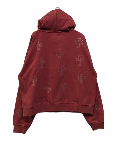unknown（アンノーン）unknown (アンノウン) Outline Cross Rhinestone Zip Hoodie（アウトライン クロス ラインストーン ジップ フーディー） レッド サイズ:SIZE XLの古着・服飾アイテム