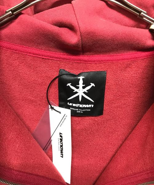unknown（アンノーン）unknown (アンノウン) Outline Cross Rhinestone Zip Hoodie（アウトライン クロス ラインストーン ジップ フーディー） レッド サイズ:SIZE XLの古着・服飾アイテム