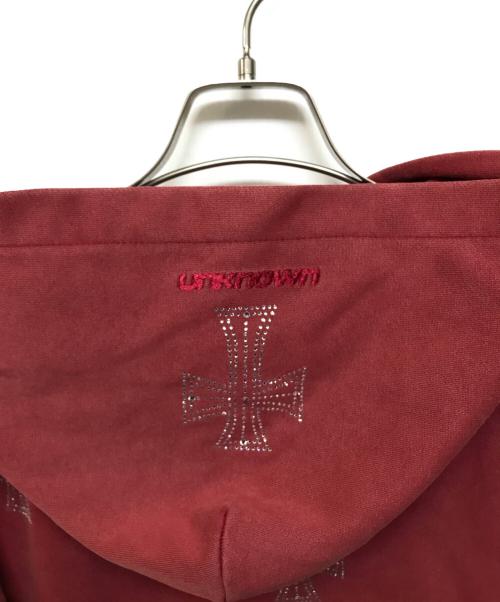 unknown（アンノーン）unknown (アンノウン) Outline Cross Rhinestone Zip Hoodie（アウトライン クロス ラインストーン ジップ フーディー） レッド サイズ:SIZE XLの古着・服飾アイテム