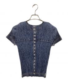 PLEATS PLEASE（プリーツプリーズ）の古着「デニム転写プリーツカットソー」｜ネイビー