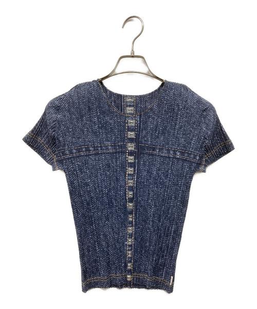 PLEATS PLEASE（プリーツプリーズ）PLEATS PLEASE (プリーツプリーズ) デニム転写プリーツカットソー ネイビー サイズ:SIZE 3の古着・服飾アイテム