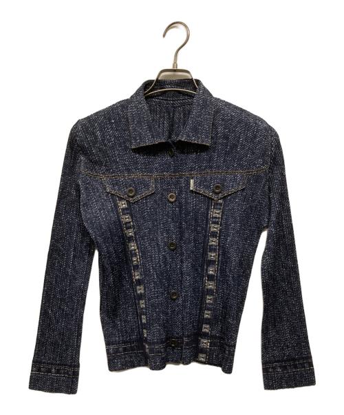 PLEATS PLEASE（プリーツプリーズ）PLEATS PLEASE (プリーツプリーズ) デニム転写プリーツジャケット ネイビー サイズ:SIZE 3の古着・服飾アイテム