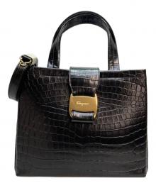Salvatore Ferragamo（サルヴァトーレ フェラガモ）の古着「クロコ型押し2wayショルダーバッグ」｜ブラック