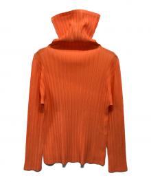 PLEATS PLEASE（プリーツプリーズ）の古着「ハイネックプリーツカットソー」｜オレンジ