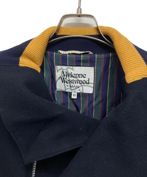 Vivienne Westwood man（ヴィヴィアン ウェストウッド マン）Vivienne Westwood man (ヴィヴィアン ウェストウッド マン) メルトンリブ付きライダースジャケット ネイビー サイズ:SIZE 46の古着・服飾アイテム