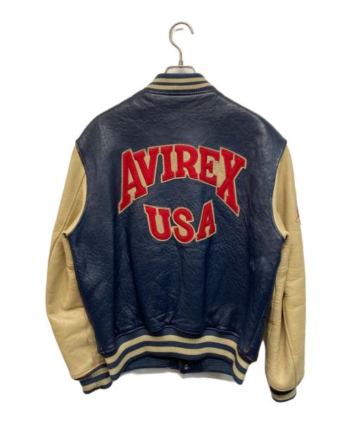 AVIREX（アヴィレックス）AVIREX (アヴィレックス) ラムレザースタジャン ネイビー×ベージュ サイズ:Mの古着・服飾アイテム