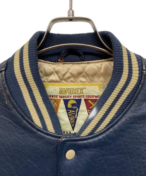 AVIREX（アヴィレックス）AVIREX (アヴィレックス) ラムレザースタジャン ネイビー×ベージュ サイズ:Mの古着・服飾アイテム