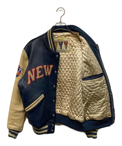 AVIREX（アヴィレックス）AVIREX (アヴィレックス) ラムレザースタジャン ネイビー×ベージュ サイズ:Mの古着・服飾アイテム