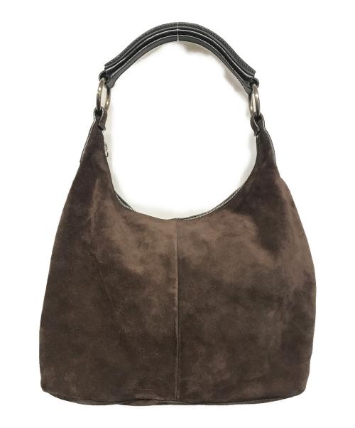 MIU MIU（ミュウミュウ）MIU MIU (ミュウミュウ) エンボスロゴ スエードワンショルダーバッグ ブラウンの古着・服飾アイテム