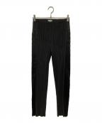 ISSEY MIYAKEイッセイミヤケ）の古着「サテン切替プリーツパンツ」｜ブラック
