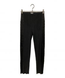 ISSEY MIYAKE（イッセイミヤケ）の古着「サテン切替プリーツパンツ」｜ブラック
